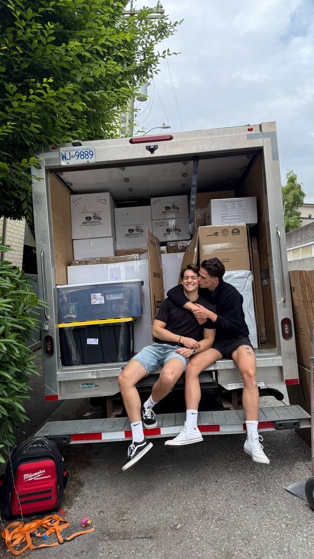 Tom and Damien with the moving truck leaving Canada